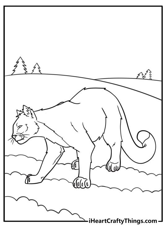 Cougar walking through snow coloring page