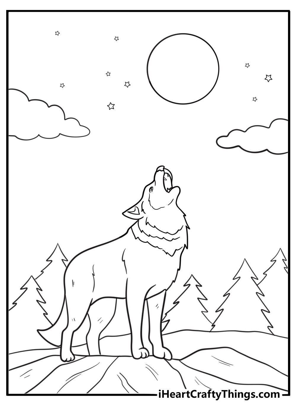 coyote howling at the moon simple coloring sheet