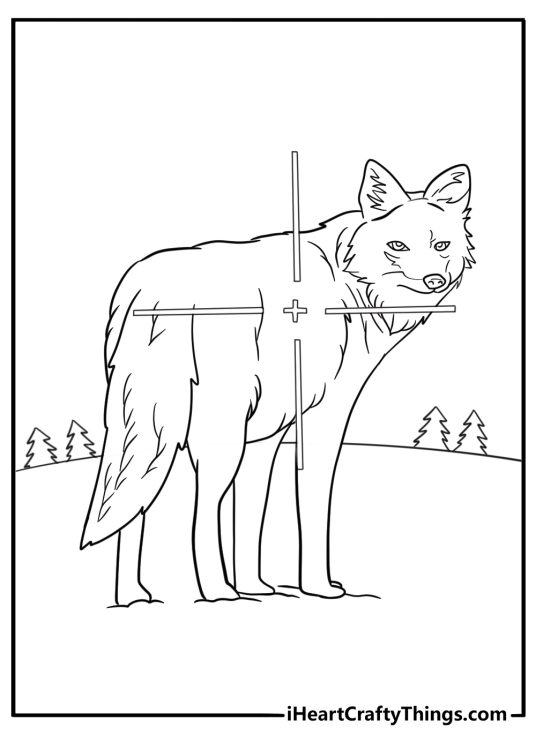 Coyote hunting at night easy coloring sheet