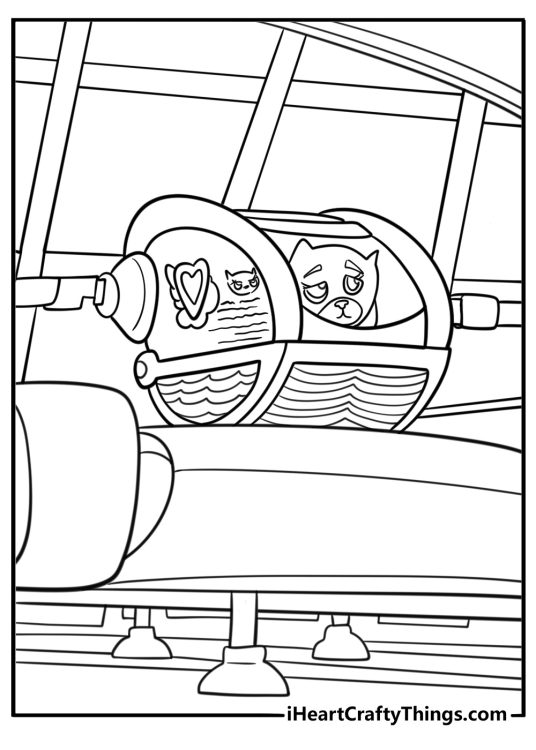 Crates labeled with baby names stacked near the jet coloring page