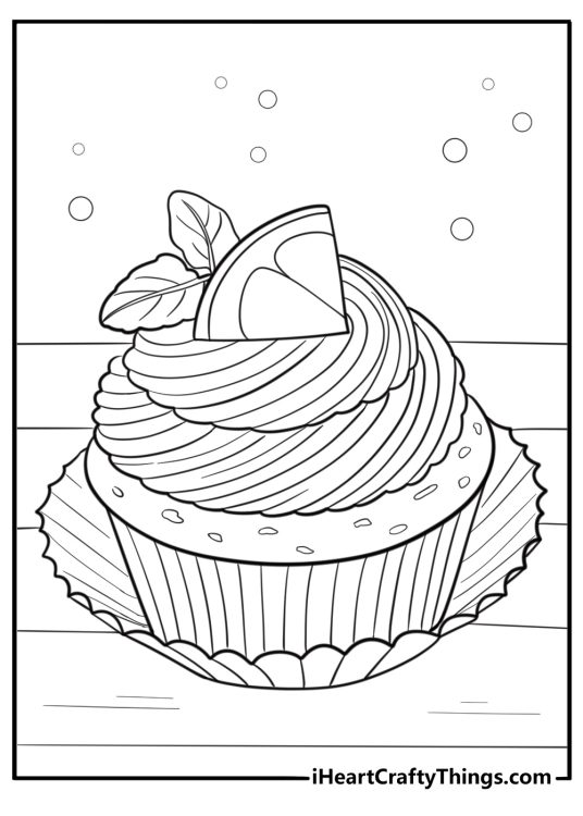 Cupcake with lemon frosting coloring page