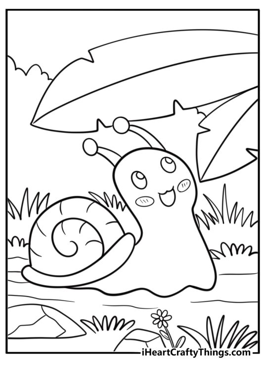 Cute garden snail moving slowly free coloring page pdf