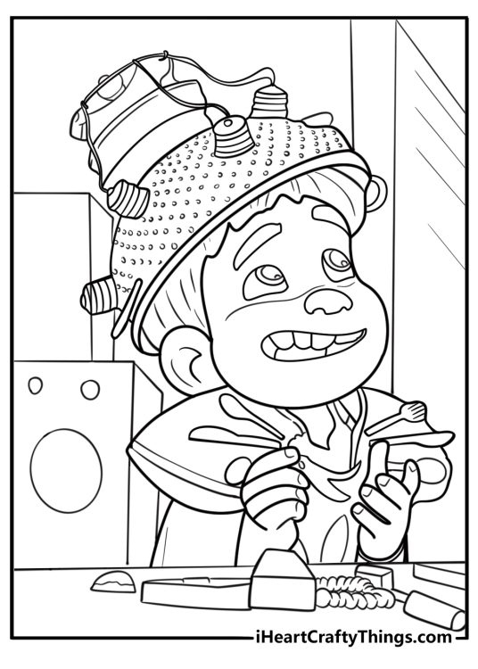 Elio hiding in the Voyager 1 exhibit fun printable coloring sheet