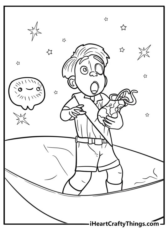 Elio piloting the alien shuttle back to the Communiverse coloring sheet