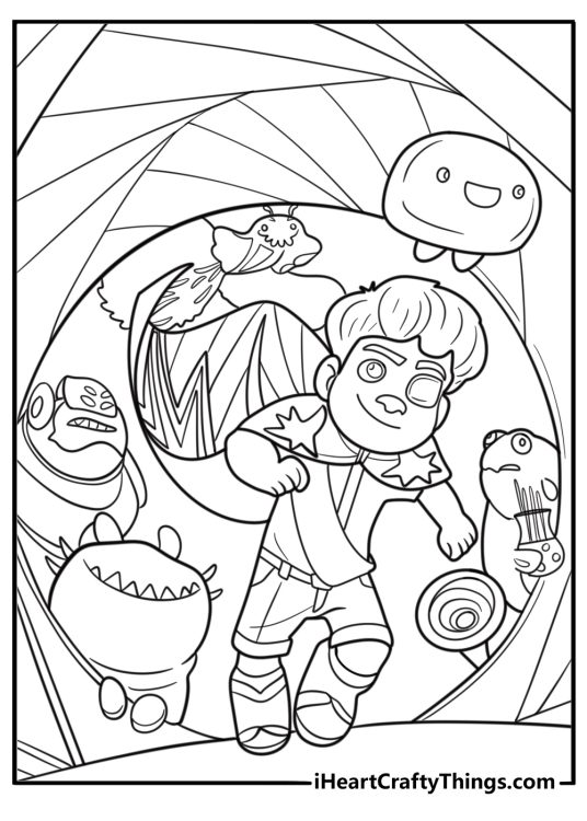 Elio saying goodbye to Glordon before returning to Earth free coloring page PDF