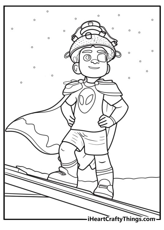 Elio wearing his eye patch after the radio accident coloring page