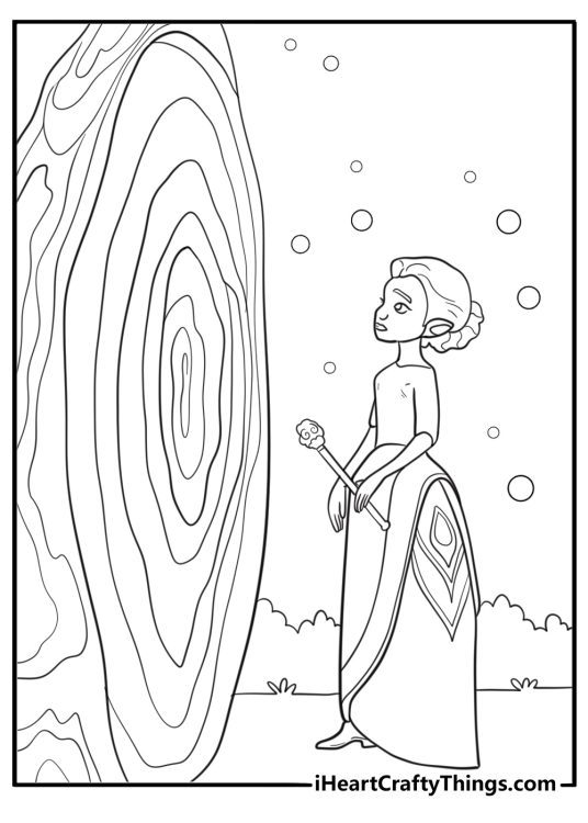 Ellian unlocking a magic portal with her scepter coloring page