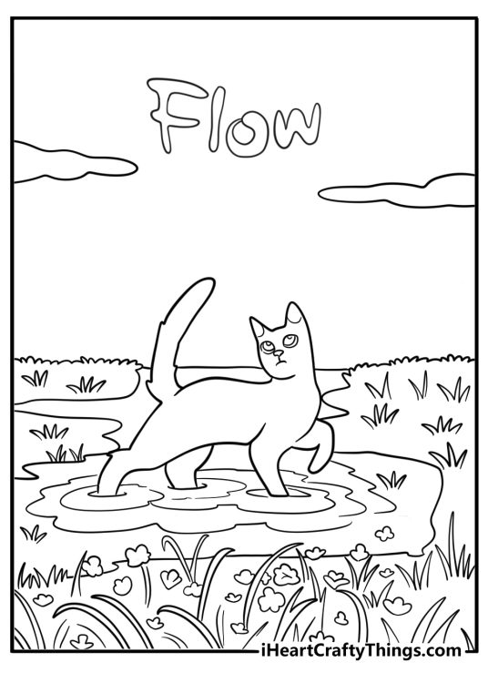 Flow cat walking alone through a quiet flooded forest