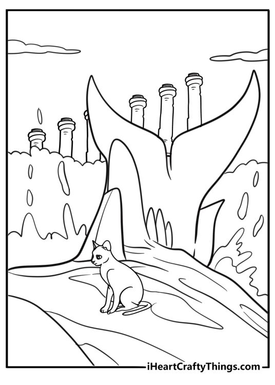 Flow whale lifting the cat toward the surface gently