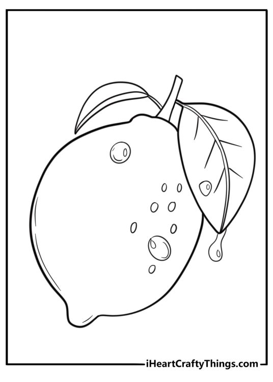 Fresh lemon with drops around it coloring page