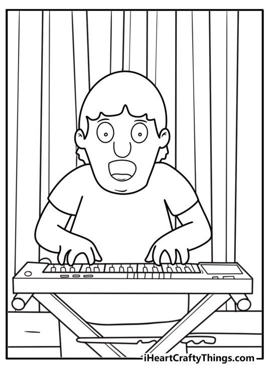 Gene Belcher playing his keyboard coloring page