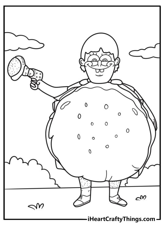 Gene wearing a burger costume coloring page
