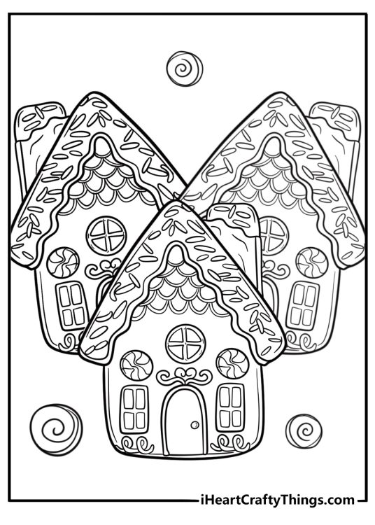 Gingerbread house cookie with candy decorations coloring page