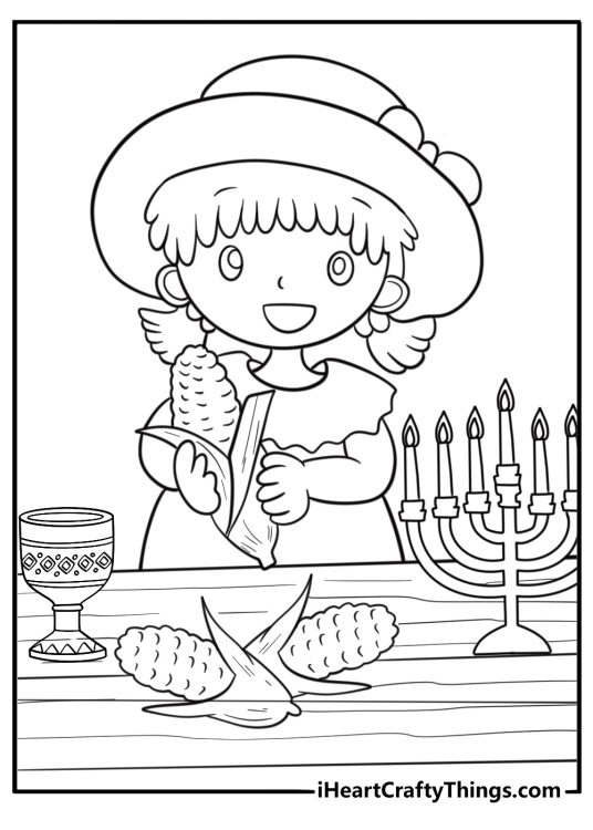 Girl placing corn on the kwanzaa table free paf coloring page