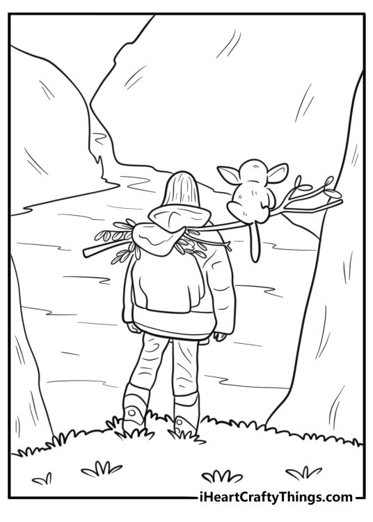 Girl watching spirit lights rise from the ground coloring page