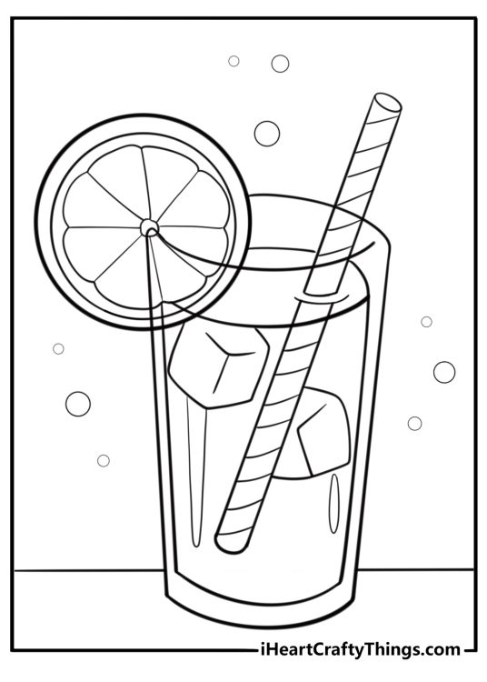 Glass of lemonade with straw coloring page