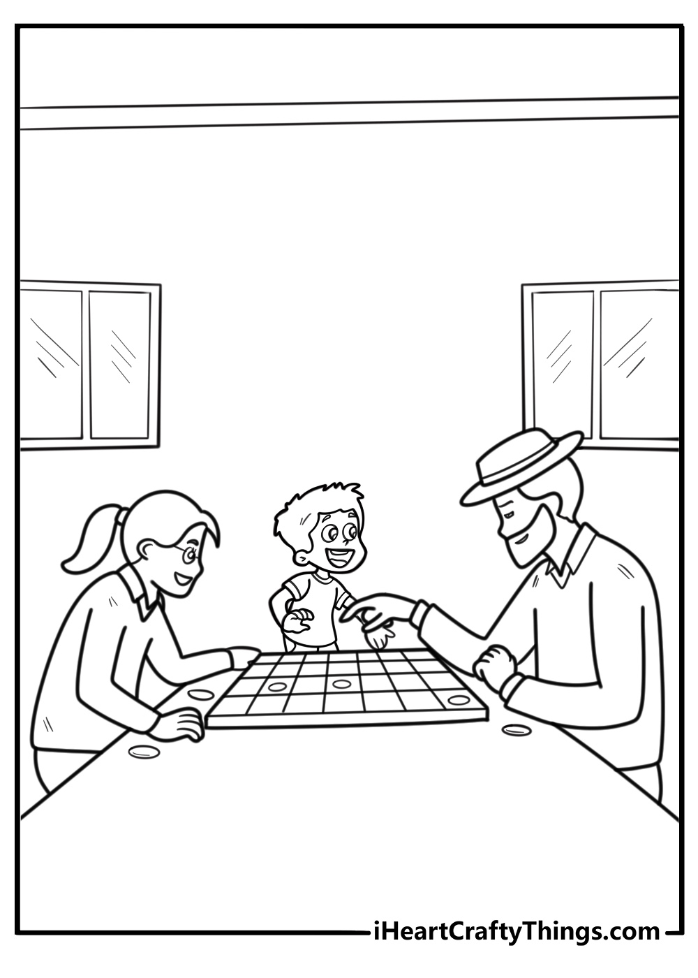 grandpa playing checkers with grandchild coloring page for kids