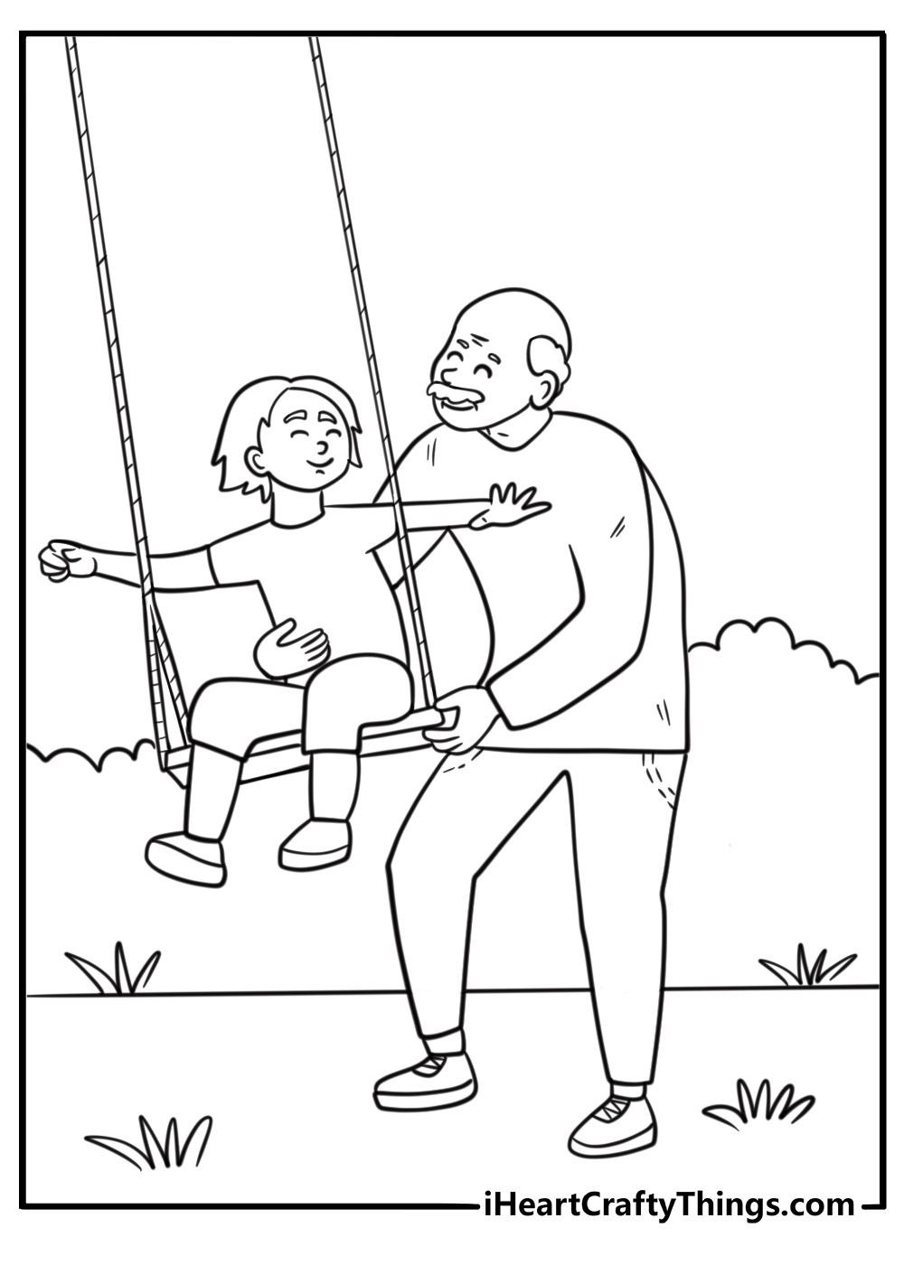 grandpa pushing grandchild on a swing free coloring page pdf