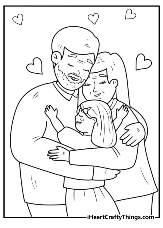 Grandparents hugging grandchildren coloring page for kids