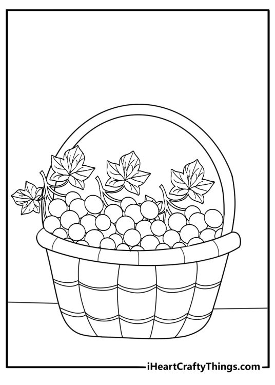 grapes in a basket farm harvest coloring sheet