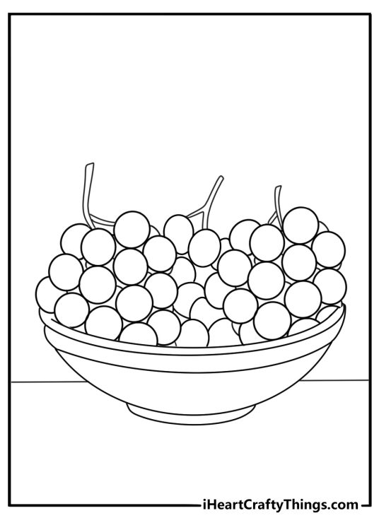 grapes on a table with fruit bowl simple coloring sheet