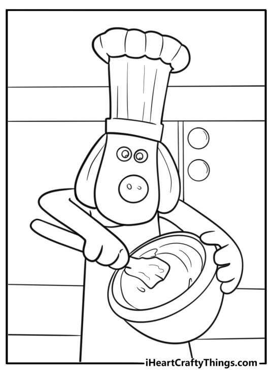 Gromit baking in the kitchen detailed coloring sheet