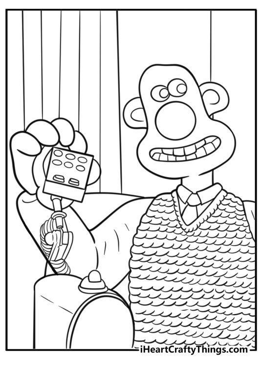Gromit operating a control panel fun coloring sheet for kids