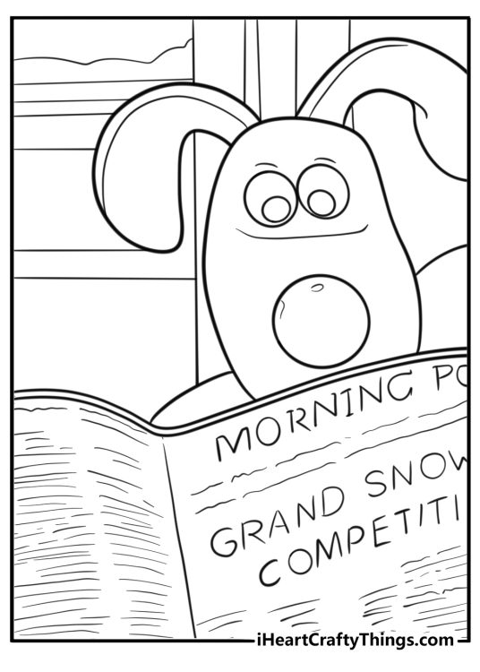 Gromit reading a newspaper detailed coloring sheet