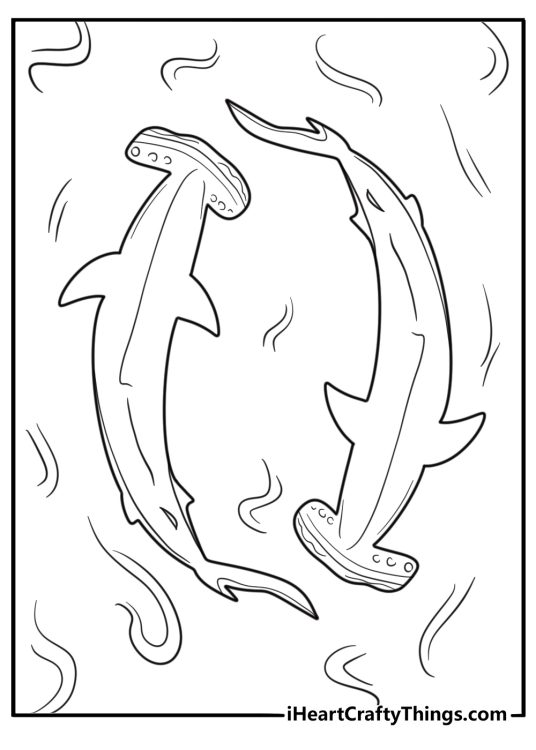 Hammerhead shark circling in open ocean coloring sheet
