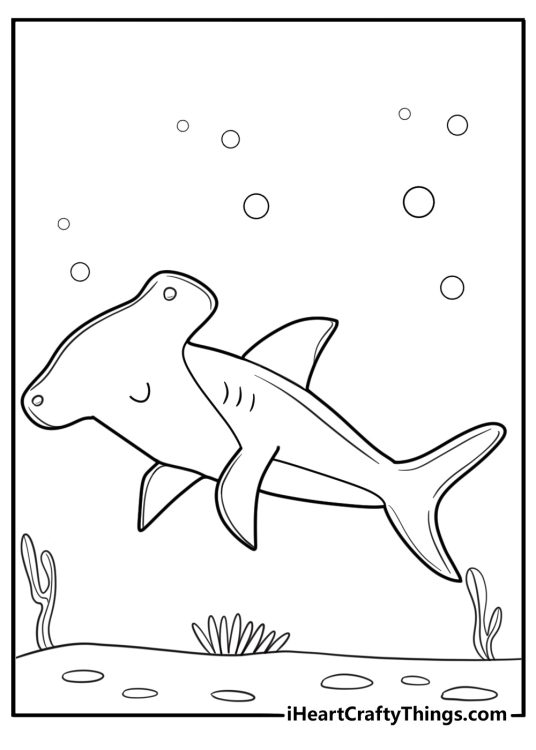 Hammerhead shark in tropical water coloring page