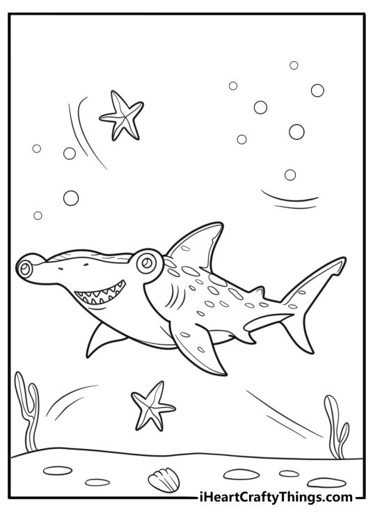Hammerhead shark silhouette underwater coloring page