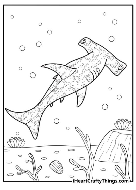 Hammerhead shark with textured skin details coloring page