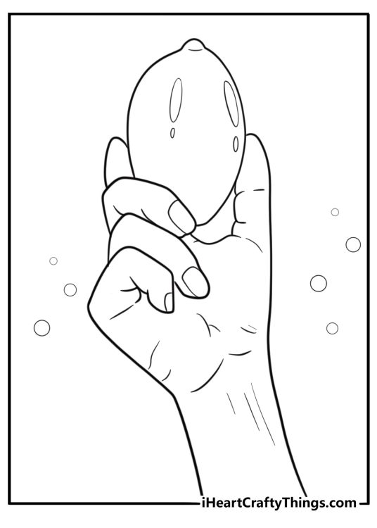 Hand holding a lemon with fingers wrapped coloring page
