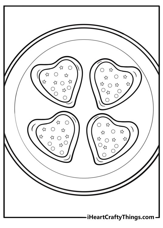 Heart-shaped holiday cookie with sprinkles free coloring page PDF