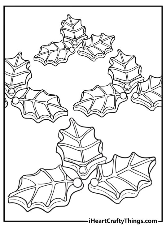 Holly leaf cookie with red berries free coloring page PDF