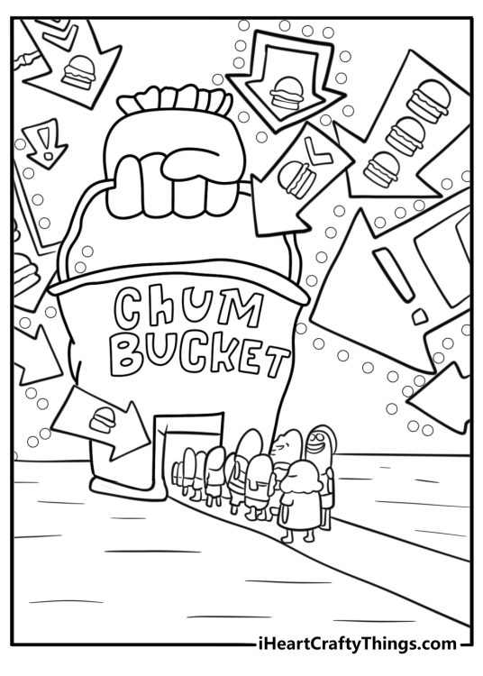 Karen transforming the Chum Bucket into a Mexican restaurant detailed coloring sheet