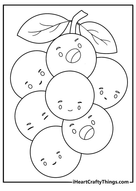 kawaii grapes with cute faces fun coloring page
