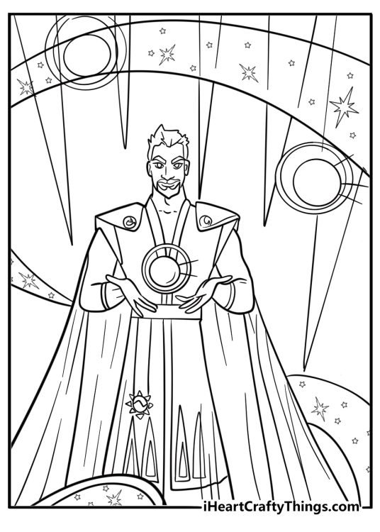 King Magnifico inside his magic chamber coloring sheet for kids