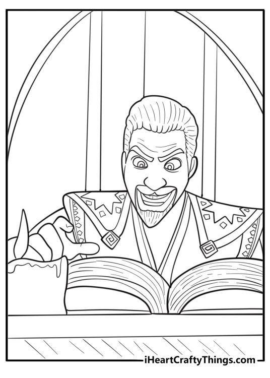 King Magnifico using his magic book printable coloring sheet