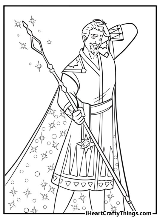 King Magnifico with his magical staff coloring sheet for kids