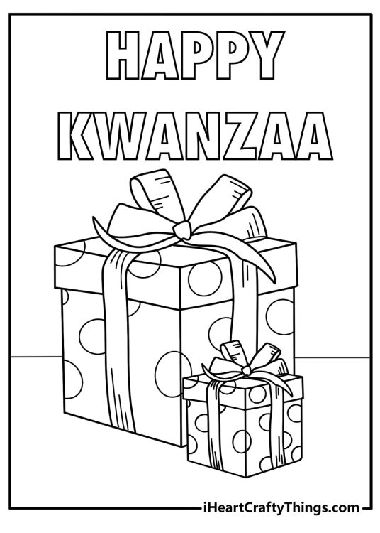 Kwanzaa gift box with ribbons coloring page for kids