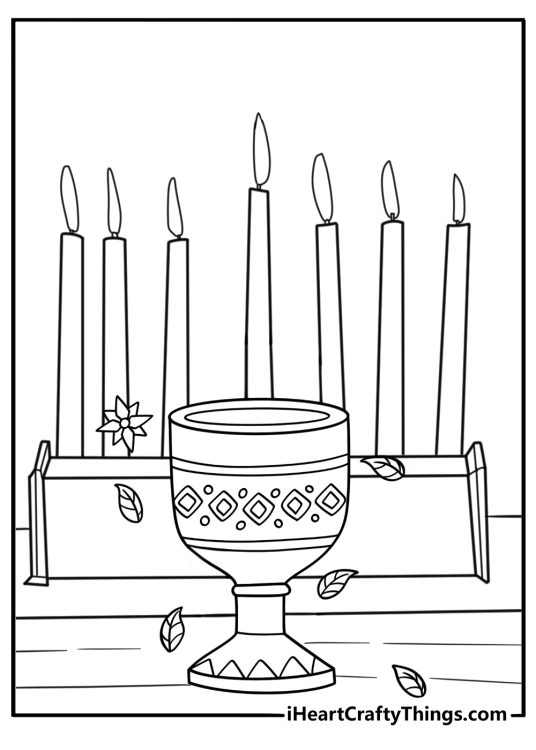 Kwanzaa table setup with symbols detailed coloring sheet
