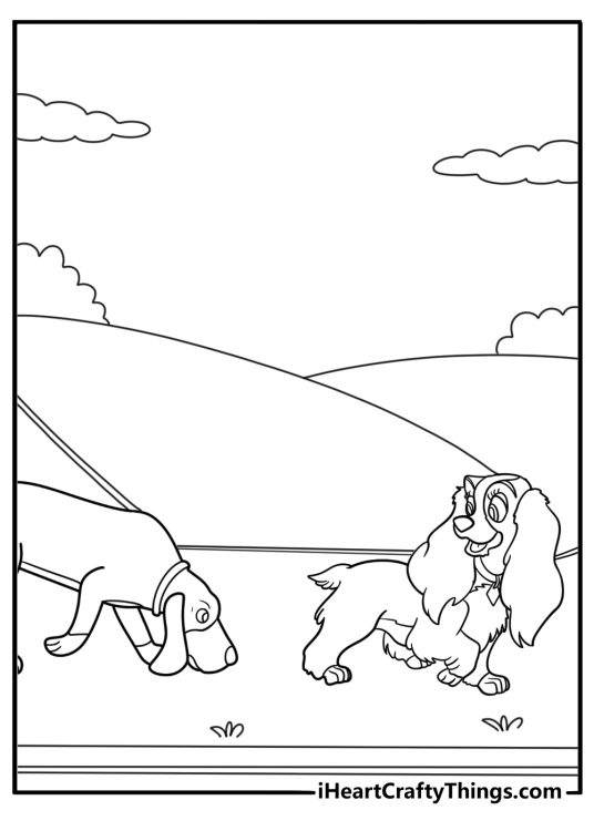 Lady walking with a leash on coloring page