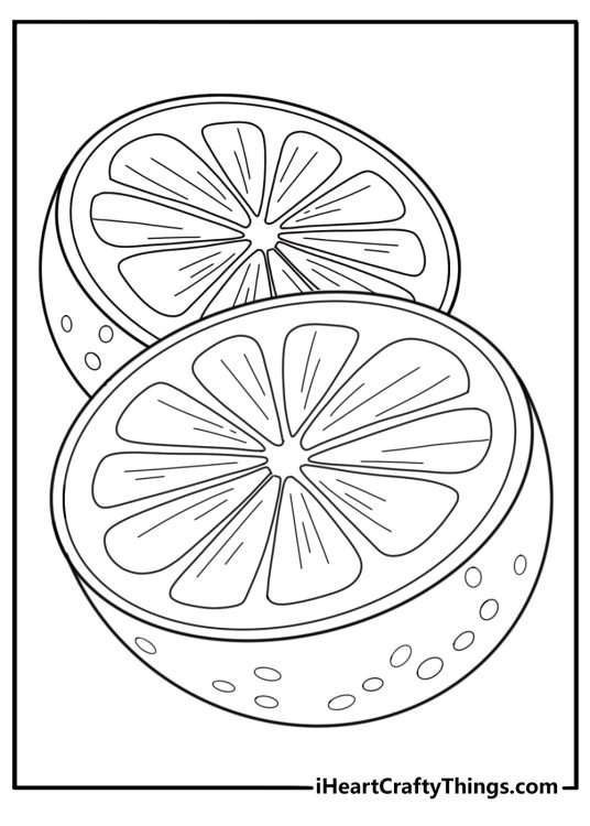 Lemon cut in half showing inside coloring page