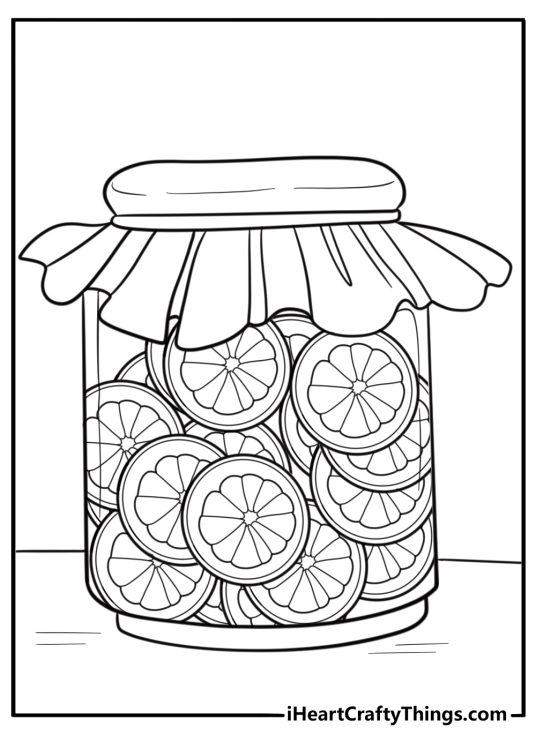 Lemon jam in a glass jar coloring page
