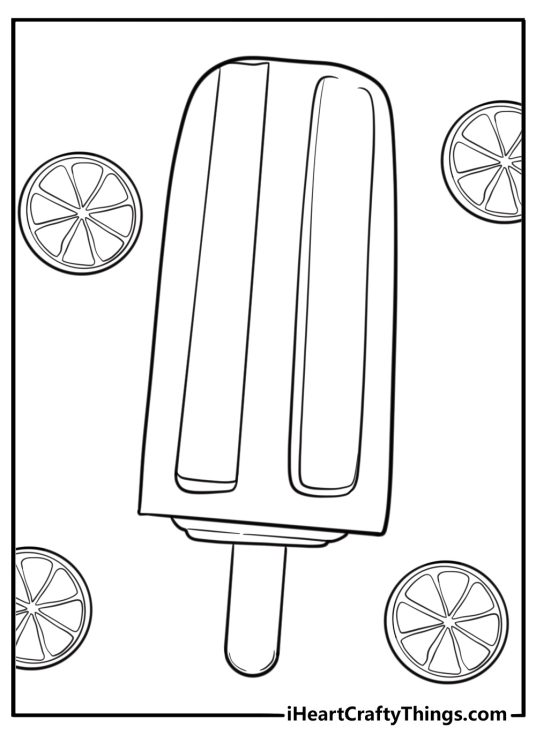 Lemon popsicle on a stick coloring page