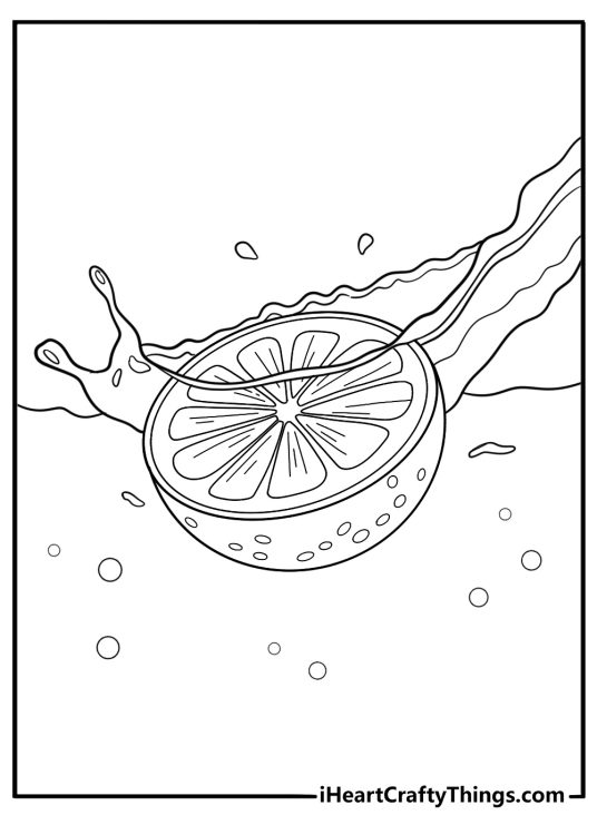Lemon slice floating in water coloring page
