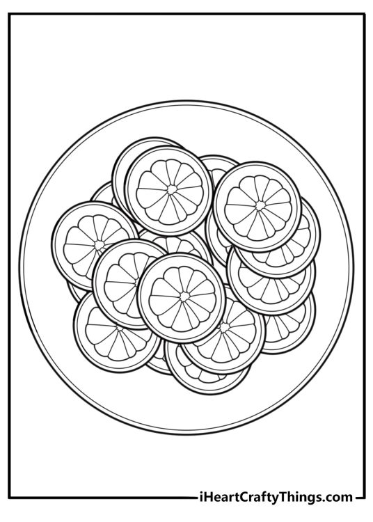 Lemon wedge on a plate coloring page