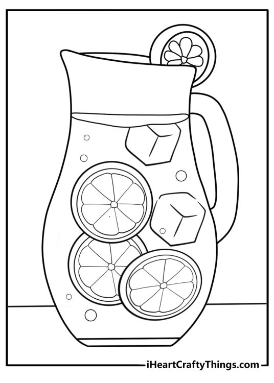 Lemonade pitcher with ice cubes coloring page