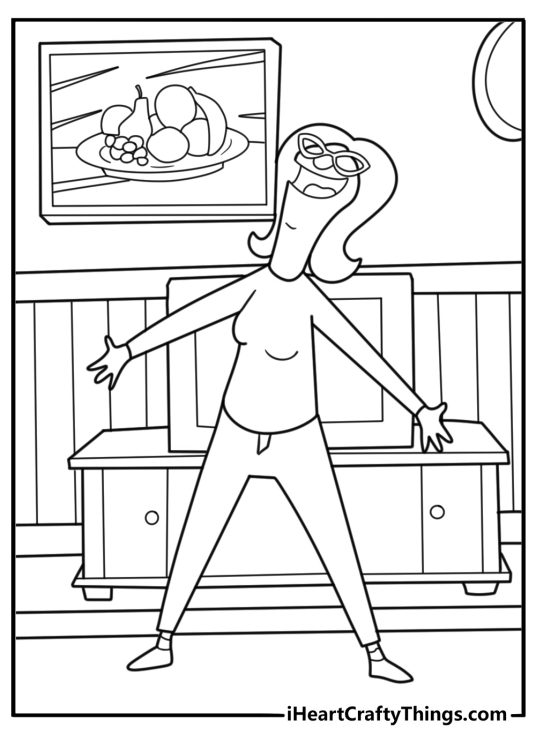 Linda dancing in the kitchen coloring page